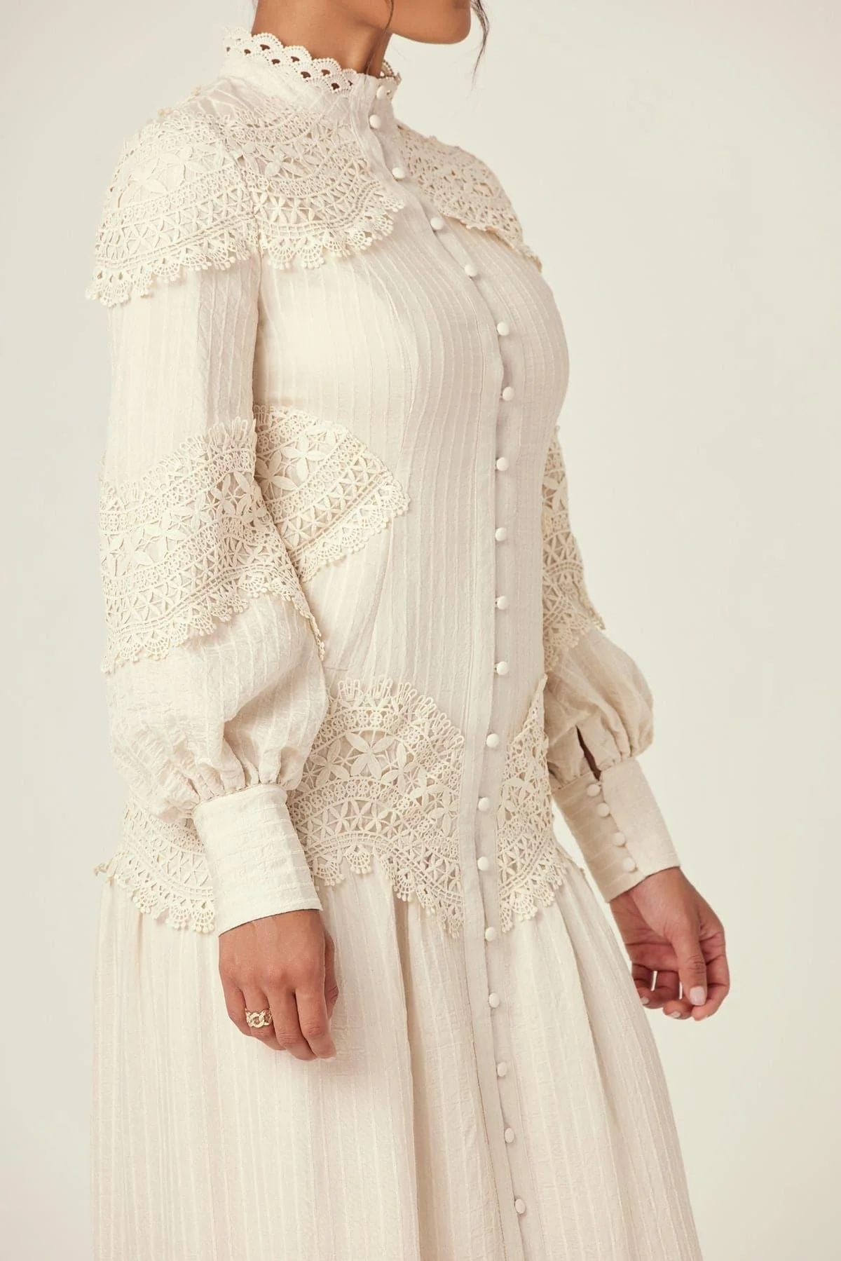 Amanda Lace Ribbed Cotton Maxi Dress - Cream - Image 5