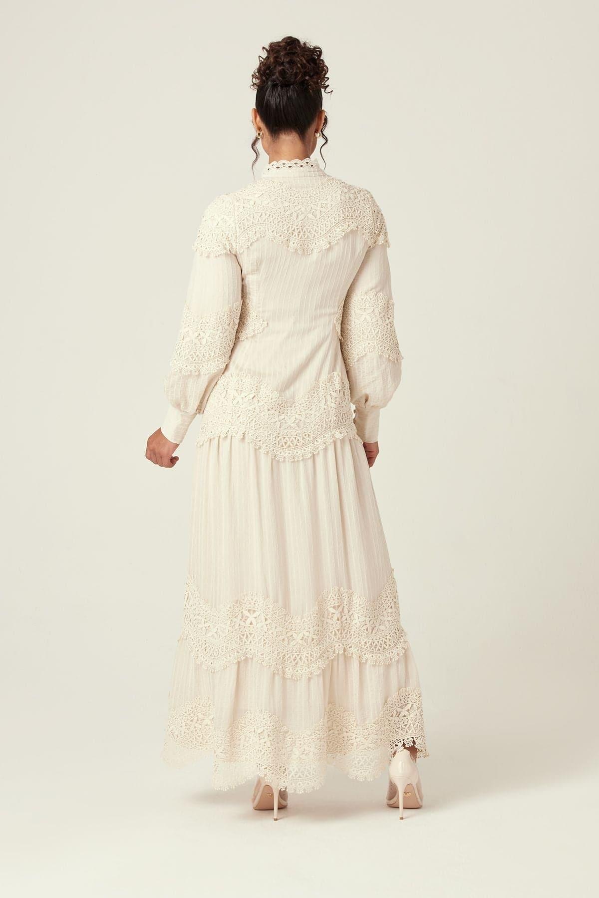 Amanda Lace Ribbed Cotton Maxi Dress - Cream - Image 7