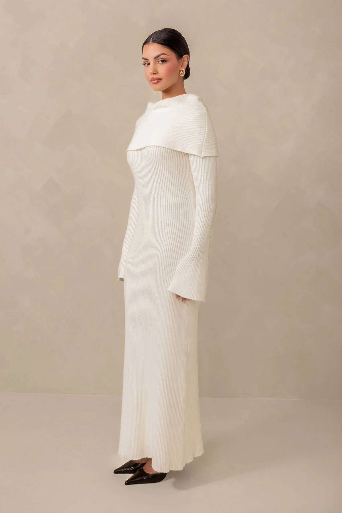 Cassandra Over the Shoulder Knit Dress - Cream - Image 5