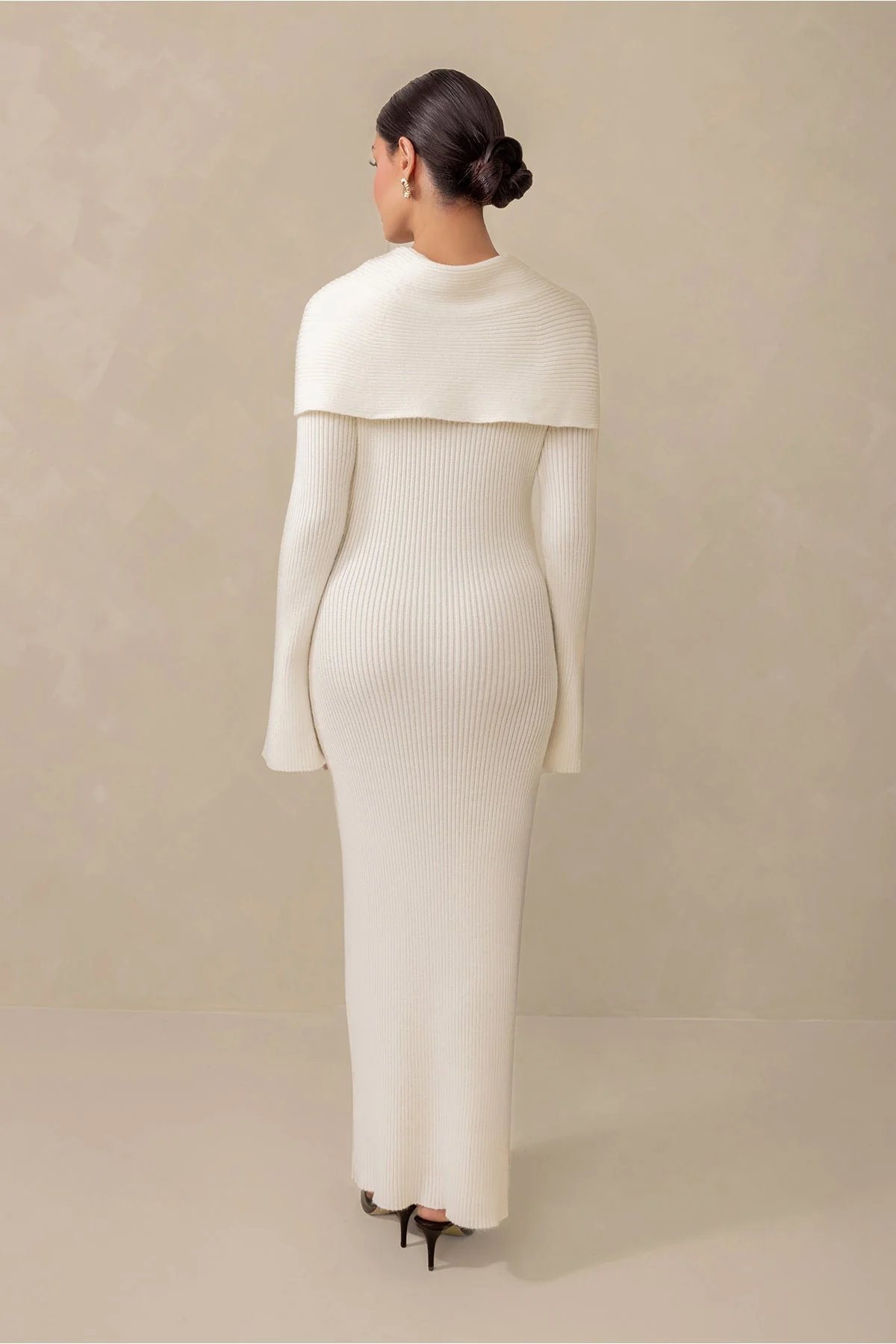 Cassandra Over the Shoulder Knit Dress - Cream - Image 6