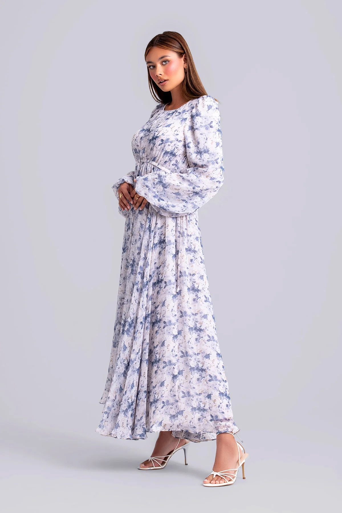 Lara Floral Long Sleeve Maxi Dress- Indigo Boquet - Image 4