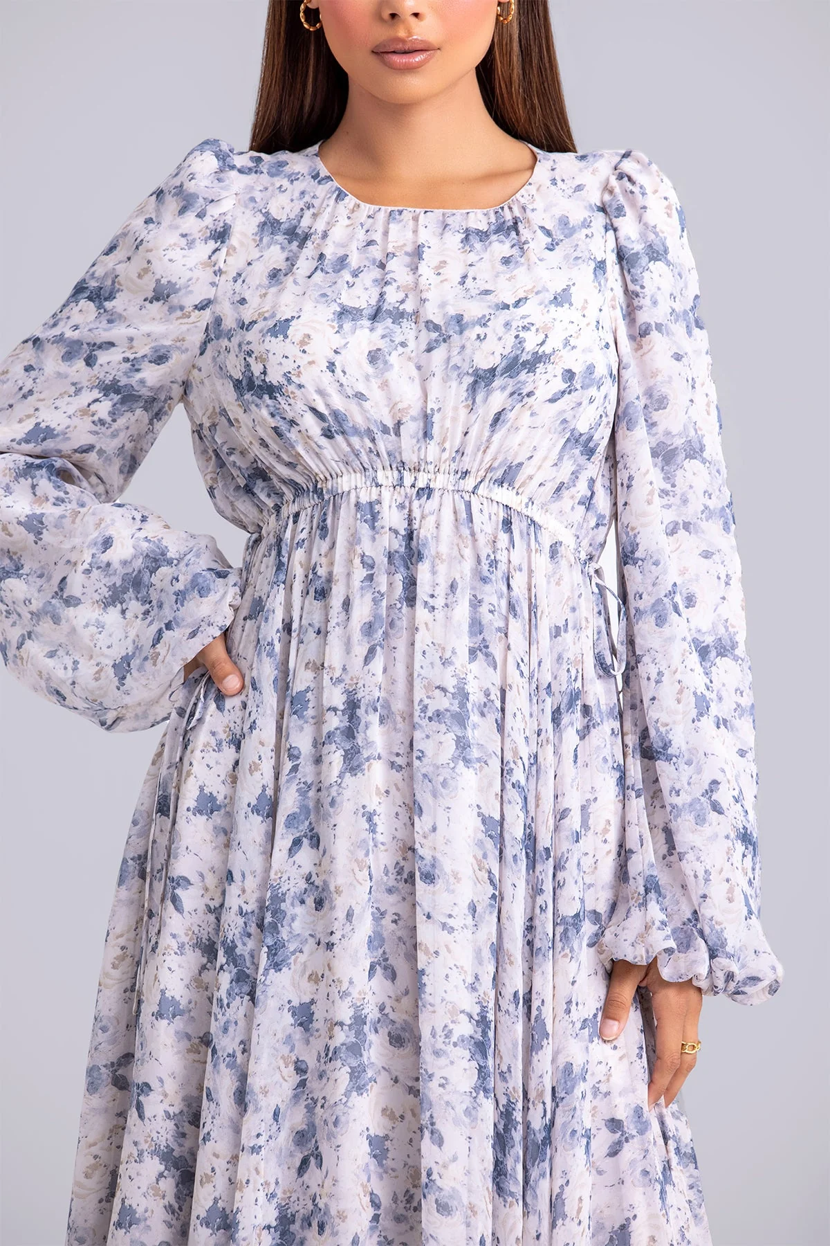 Lara Floral Long Sleeve Maxi Dress- Indigo Boquet - Image 6