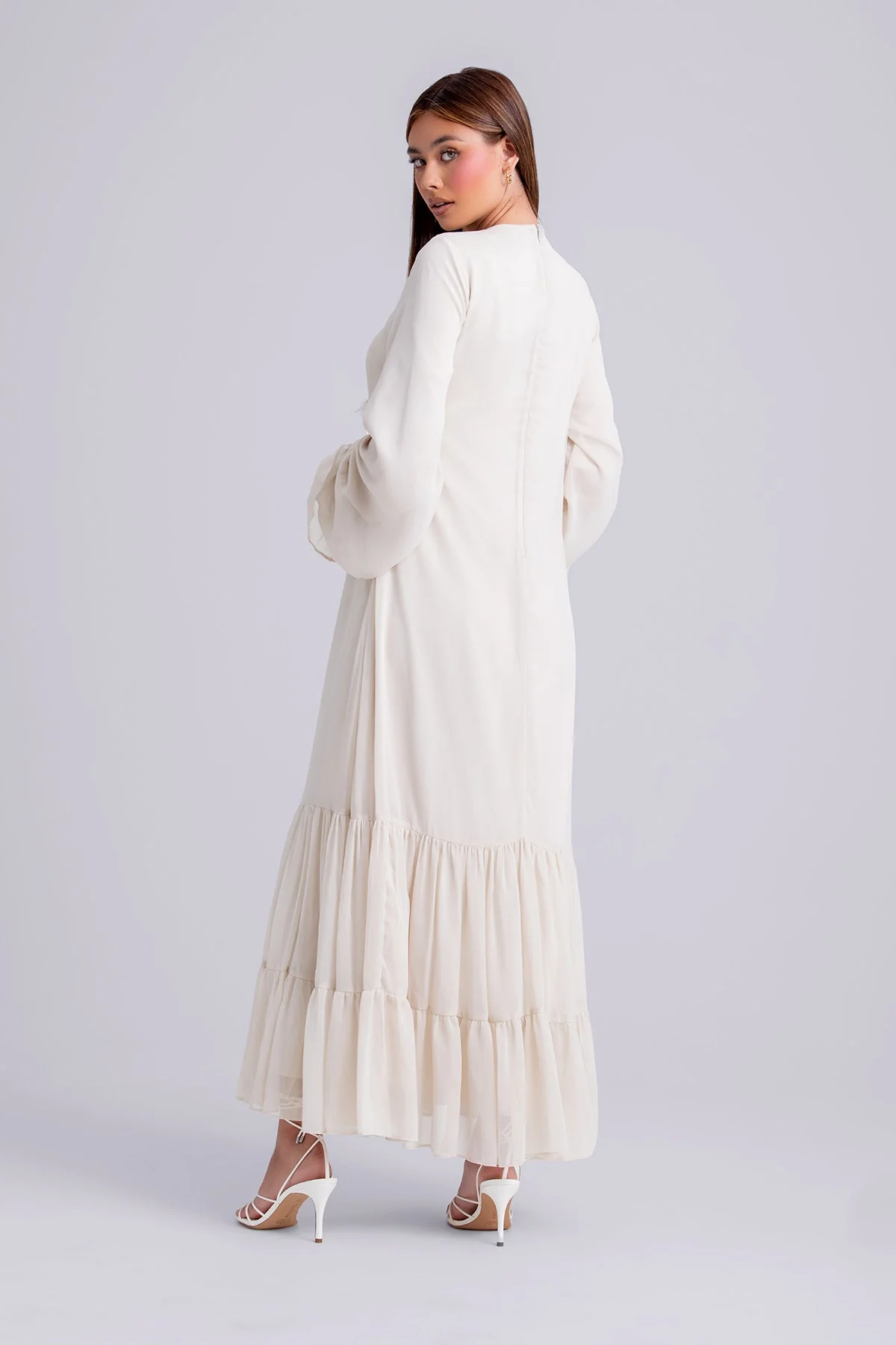 Mira Ruffle Long Sleeve Maxi Dress- Clair - Image 3