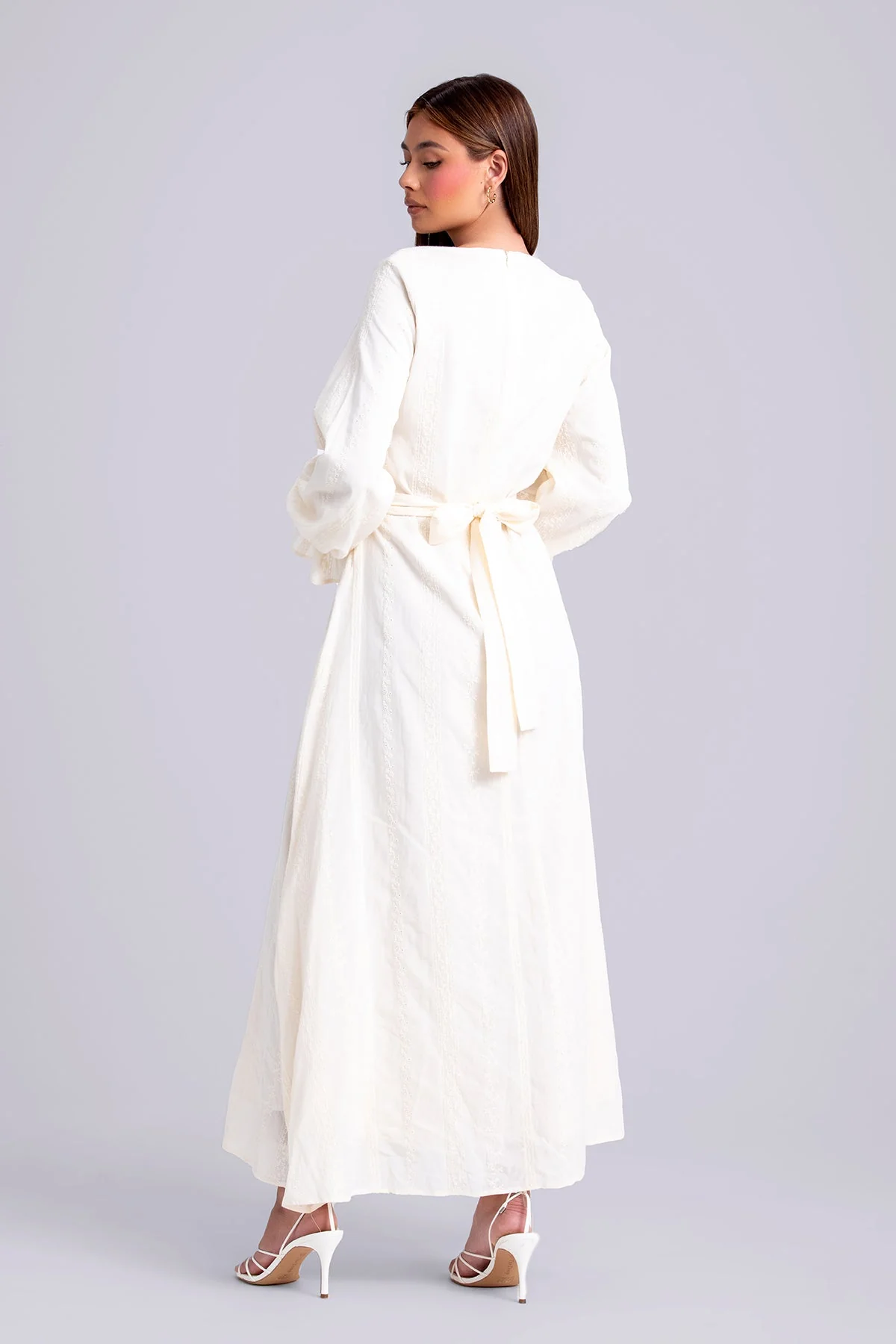 Naya Long Sleeve Tie Waist Maxi Dress- Cream - Image 4