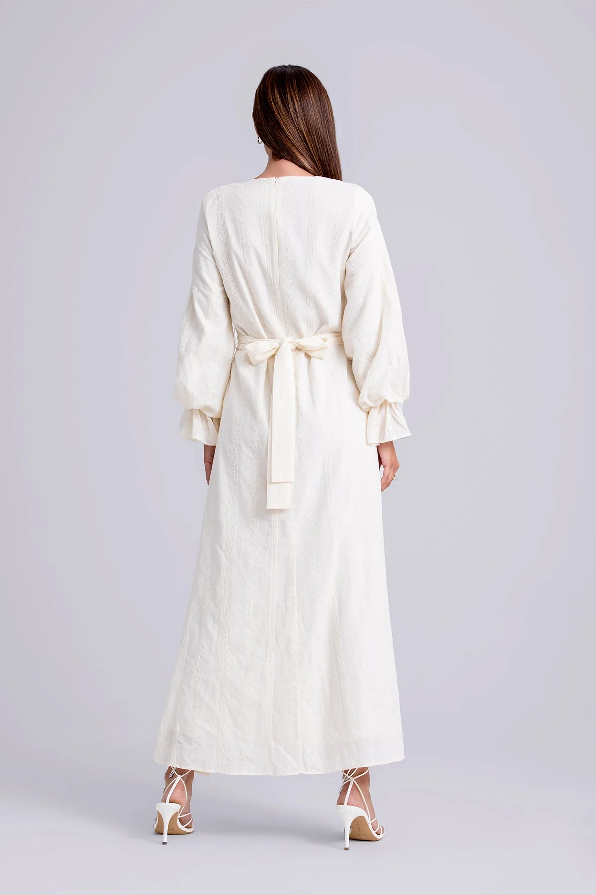 Naya Long Sleeve Tie Waist Maxi Dress- Cream - Image 5