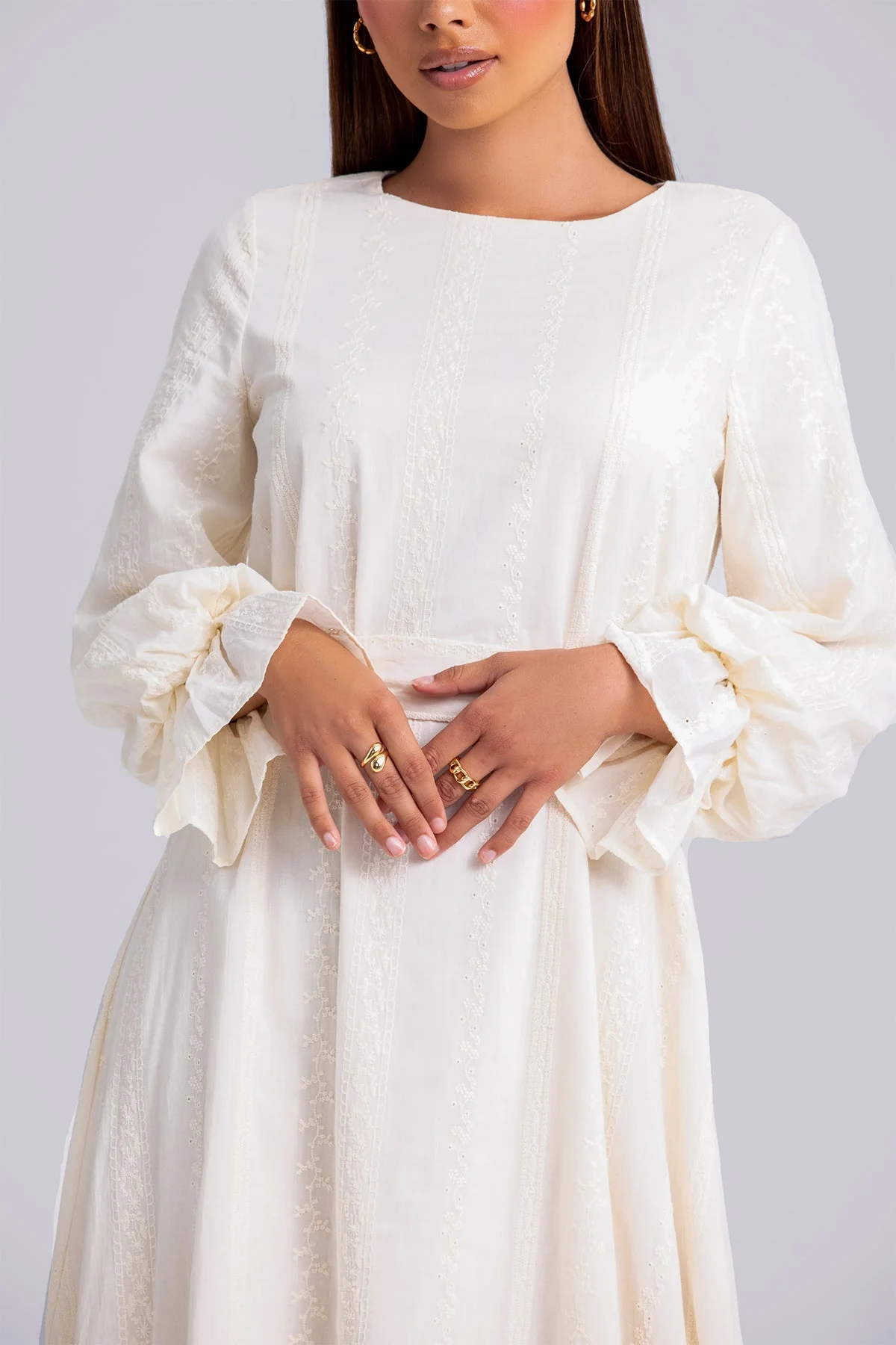 Naya Long Sleeve Tie Waist Maxi Dress- Cream - Image 6